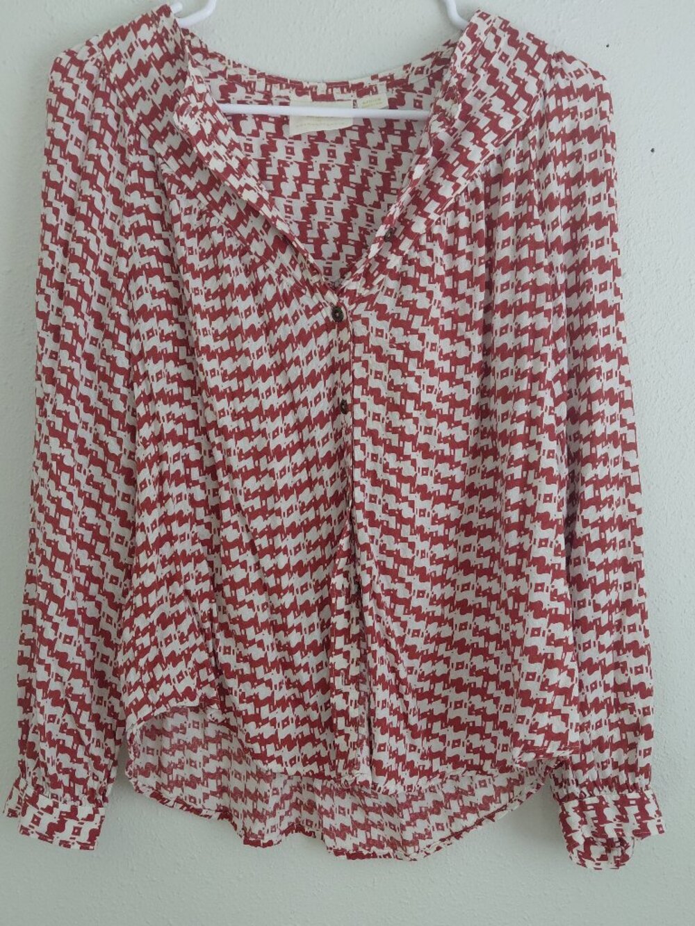 Anthropologie Maeve Dog Print Red Blouse Top Preppy Academia Whimsy Office Med